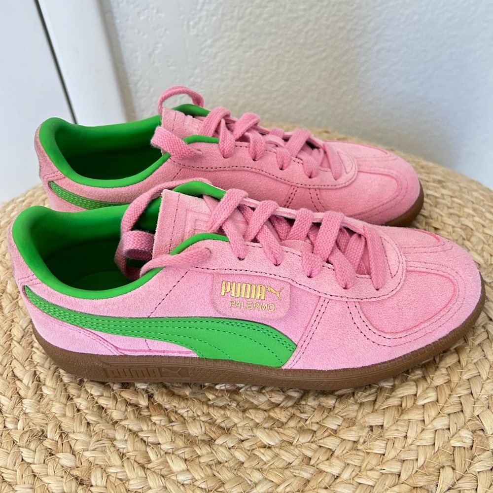 Puma Pink and Green Suede Sneakers with Gum Sole women’s size 61/2 Like new - Picture 3 of 8